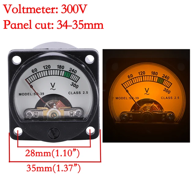 1PC 34 woltomierz AC 300V analogowy miernik prądu panelowy typ wskaźnika z żółtym światłem tła LED do wzmacniacza audio DIY