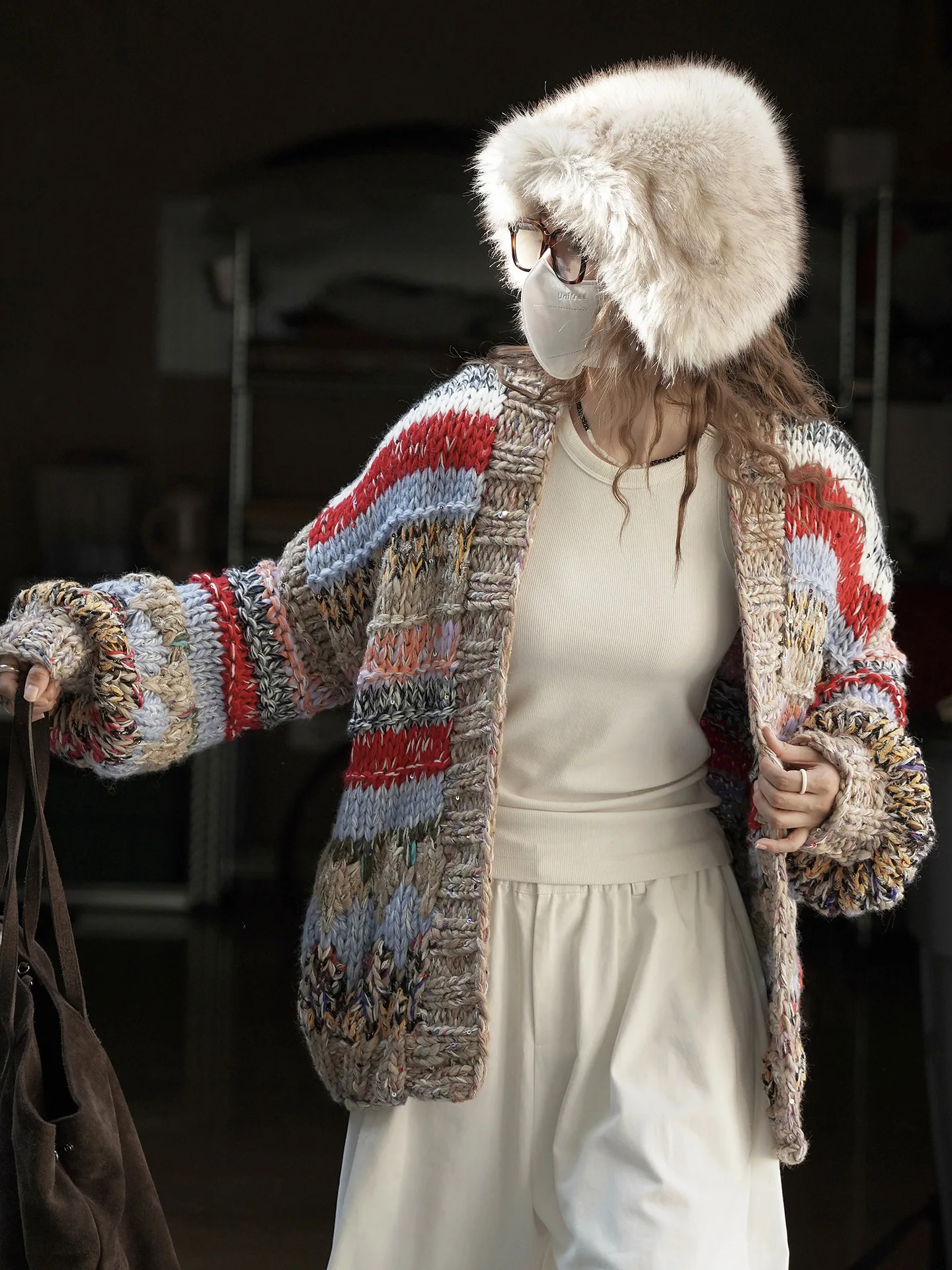 

Новый зимний корейский вязаный шерстяной свитер в крупную полоску в стиле ретро, универсальный свободный топ для женщин