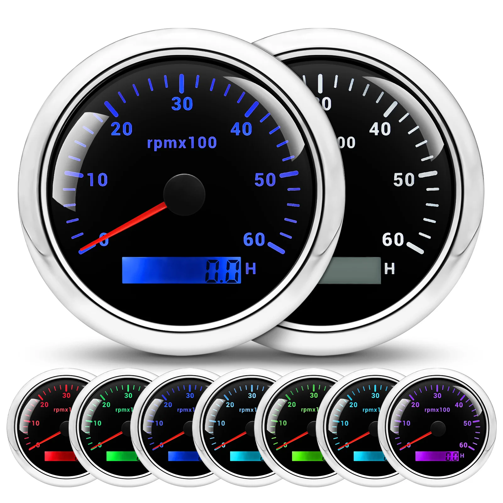 3k/4k/6k/8k RPM Gauge 85mm Tachometer with LCD Hour Meter For Marine Boat Car 7 Colors LED Backlight 8000rpm 6000rpm RPM Meter