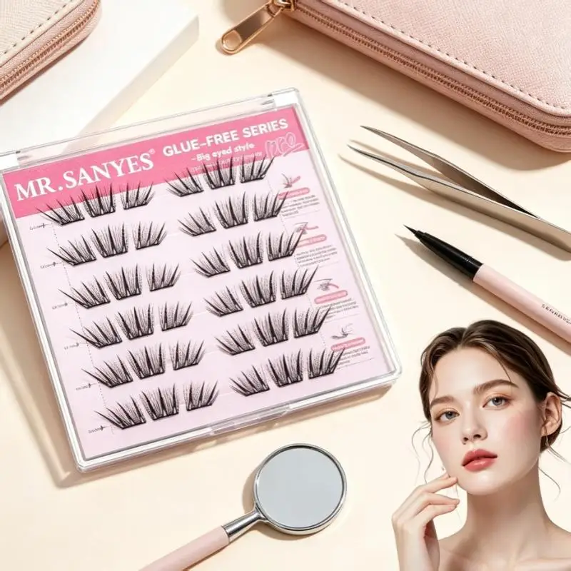 Reusable Glue Free Cluster Eyelashes Natural Fluffy Big Eye Effect Easy Application Daily Makeup Party