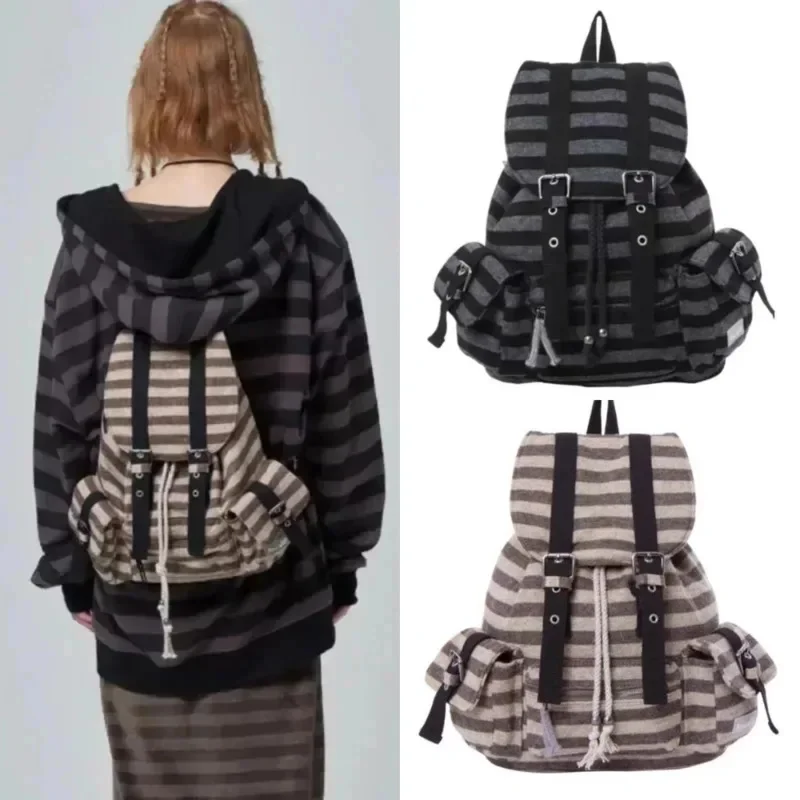 Funny Backpacks Korean Striped Backpacks Jeans Same Functional Casual Plaid High Capacity Couple Crossbody Bag Backpacks New