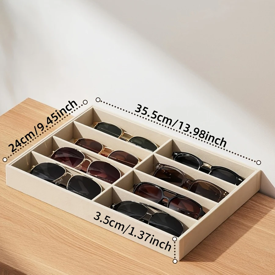 A Multi-Specification Eight-Slot, Six-Slot, Four-Slot Grey and Beige Jewelry and Sunglasses Display, Storage and Organizing Box
