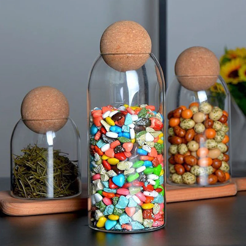 1Pc Cork Glass Coffee Jars With Lid, Kitchen Food Bean Tank Storage Bottles, Transparent Tea Seal Can Spice Bottle Container