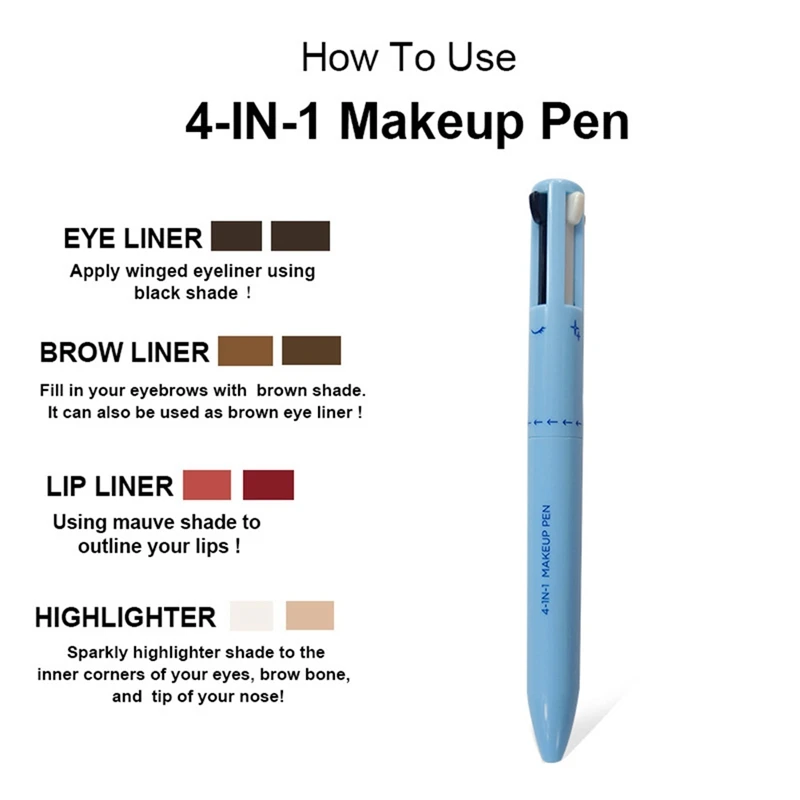 4-In-1 Makeup Pen Touch-Up Pen Makeup Eyebrow Pencil Waterproof 4 Colors Multi-Function Makeup Beauty Pen