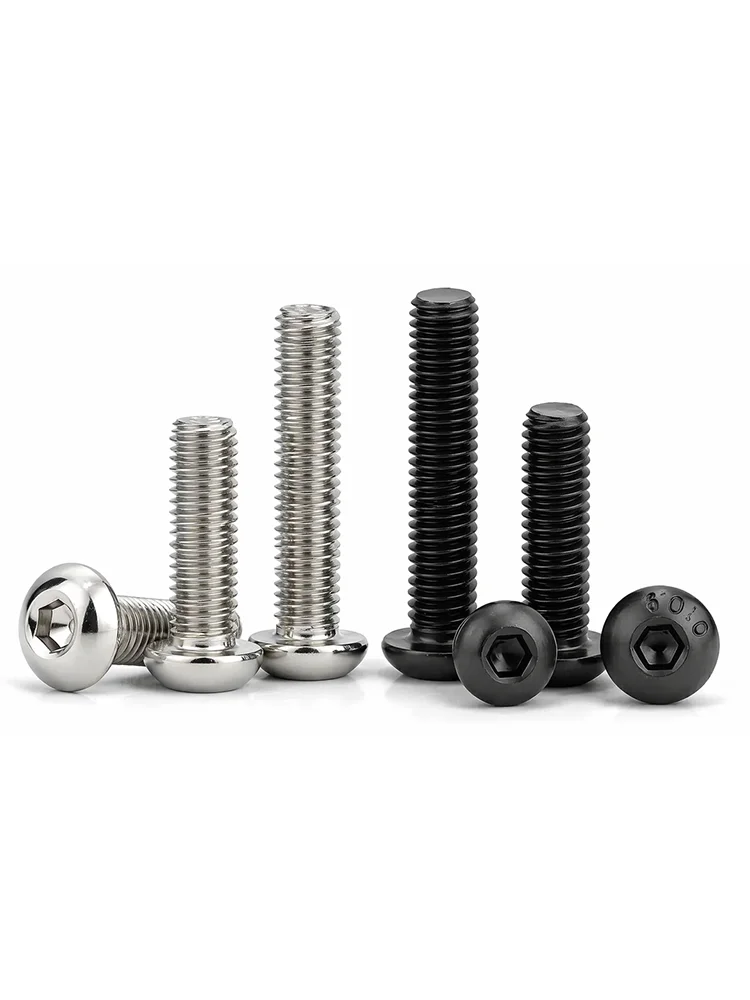 ISO7380 Innensechskant-Knopfkopfschraube aus 304 A2 Edelstahl & G10.9 Schwarz Kohlenstoffstahl Maschinenschraube M2 M2.5 M3 M4 M5 M6 M8