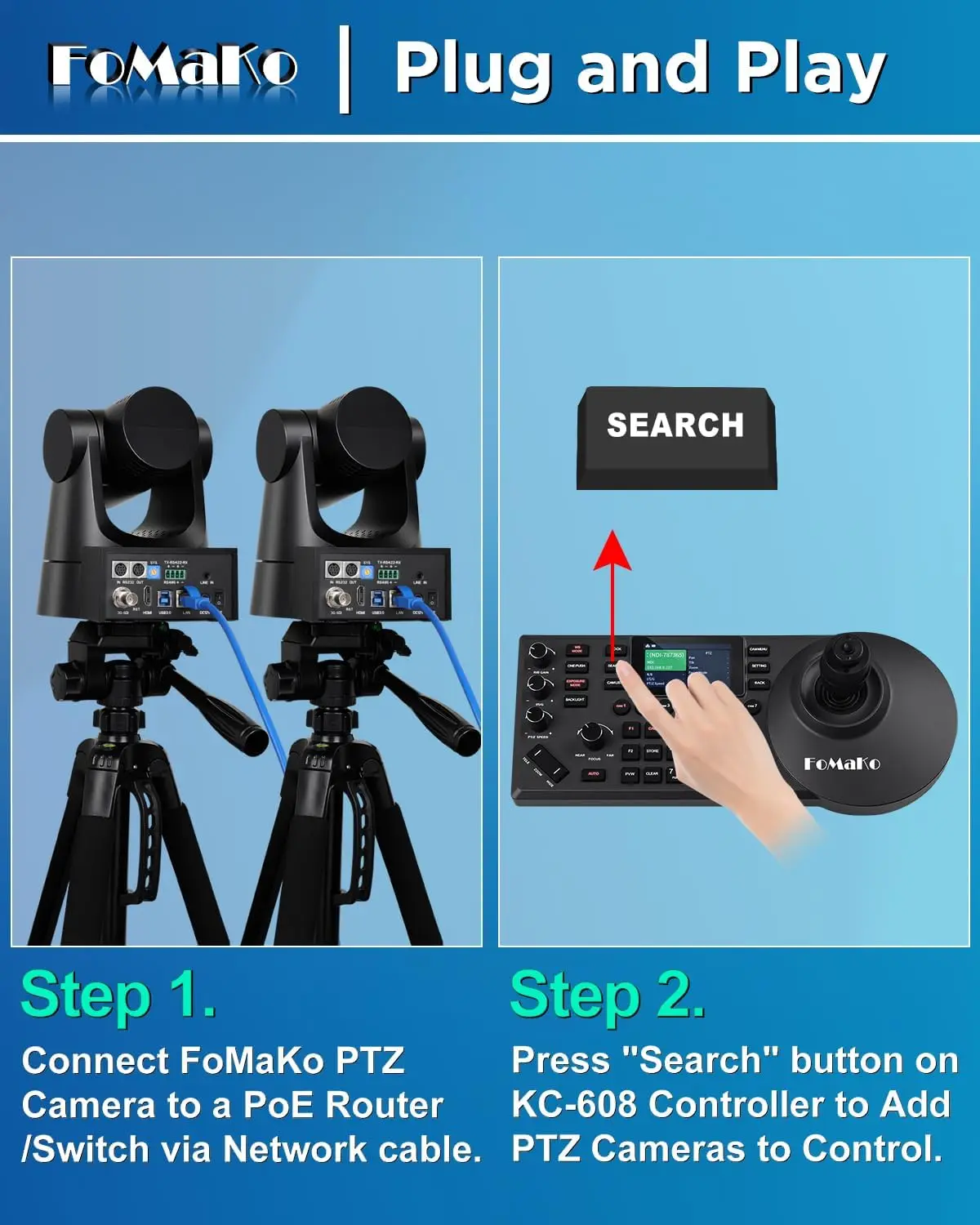 Cámara FoMaKo PTZ, Zoom óptico 30x AI Auto-Tracking Gen 3, paquete PoE HDMI PTZ para adoración de la iglesia, controlador de cámara PTZ, BH302
