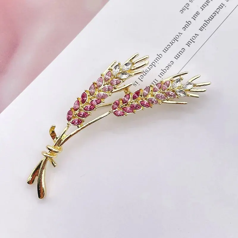 Classic Wheat Sheaf Cubic Zirconia Broochs For Women Men Gold Metal Crystal Plant Brooch Party Daily Jewelry image 4