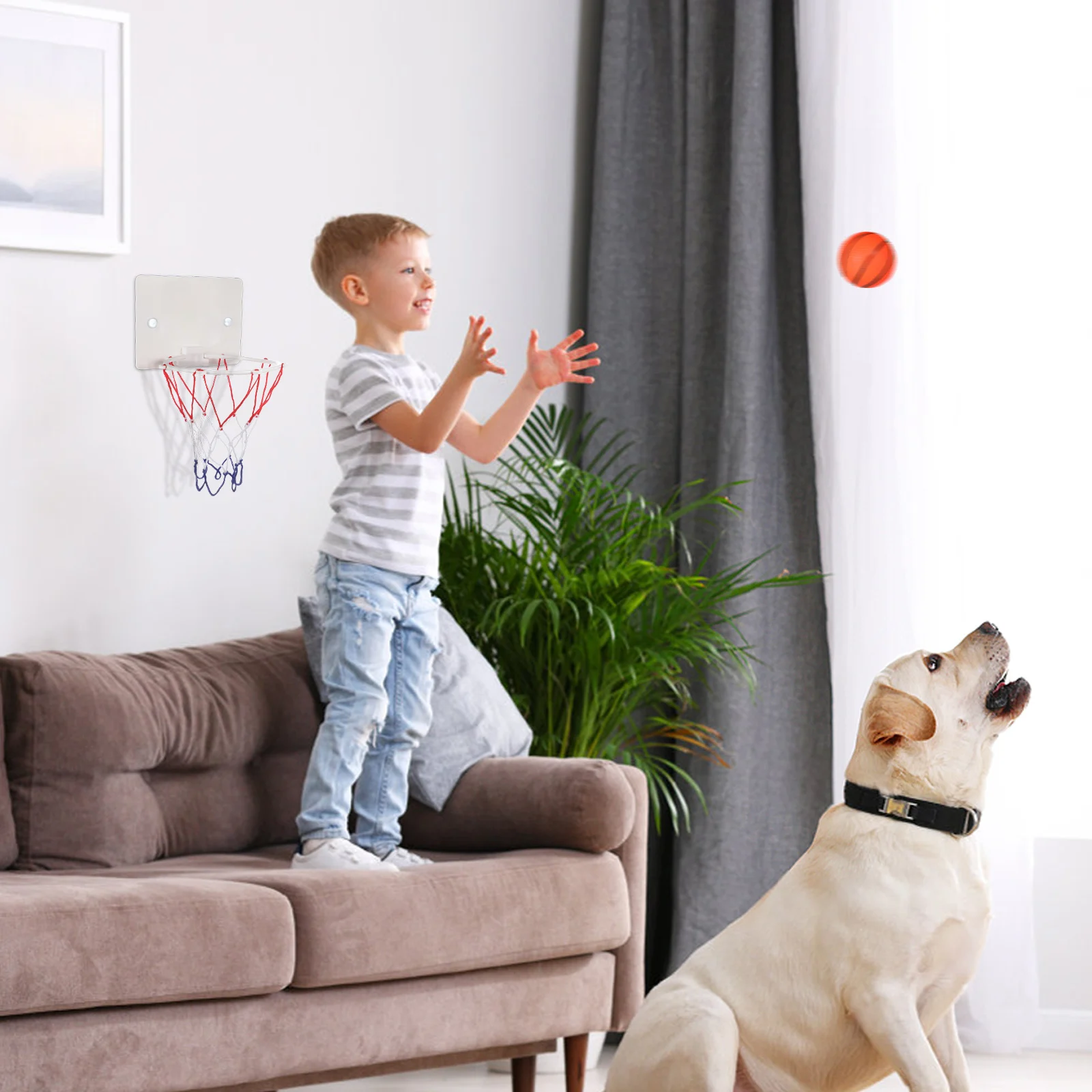 

1pc 1 Set Of Backboard Inflator Balls Wall Mounted Basketball For Kids Indoor Play Suction Cup Design Easy Installation