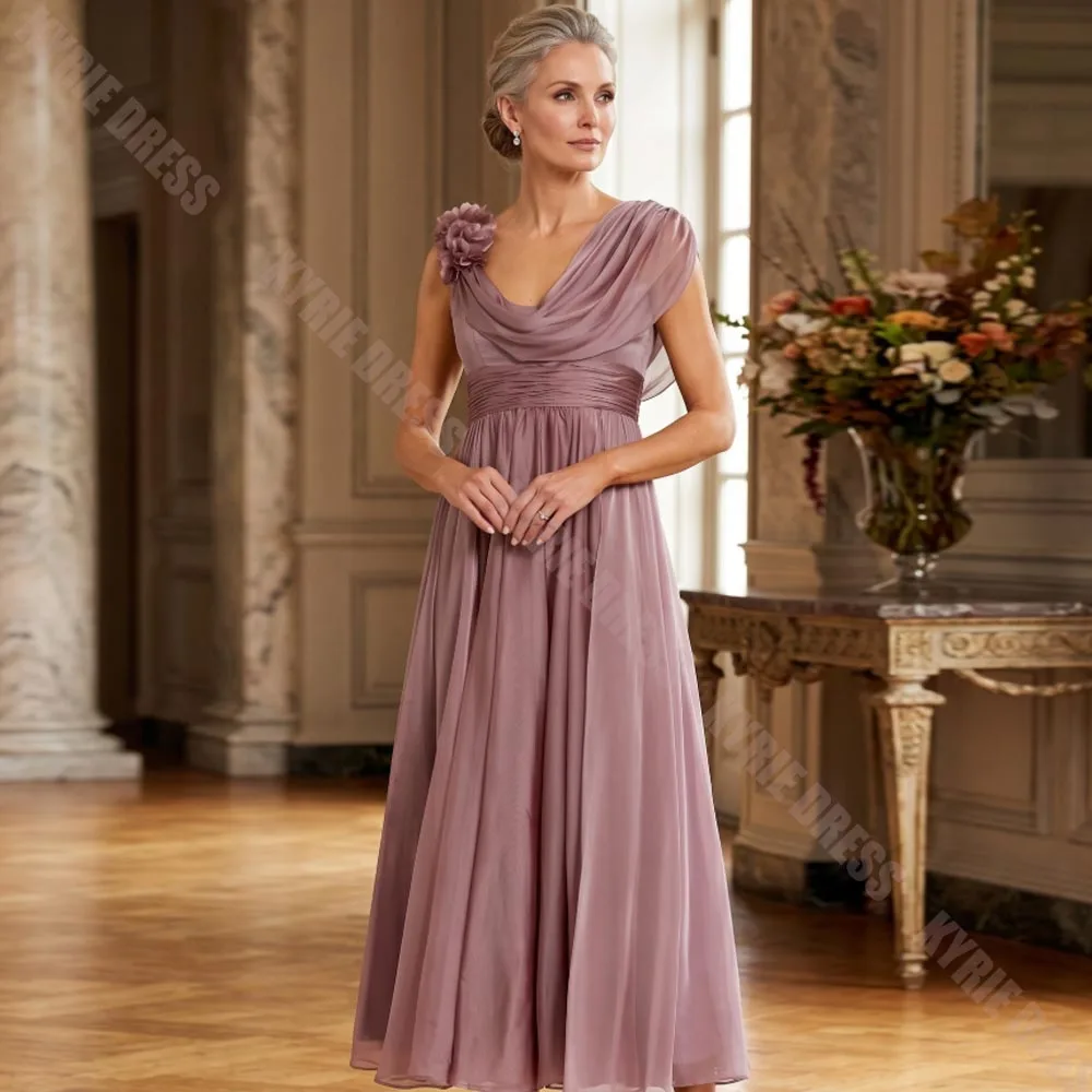 Customized Mother of The Bride Dresses 2026 Pleats Floral Neck Sleevesless A Line Elegant Wedding Guest Dress Party Evening Gown