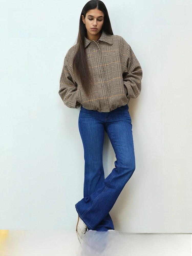 

Low Waist Bell Bottom Casual Commuter Jeans for Women Summer Outdoor H&M Straight Leg Long Pants 1307243 Ladies Fashion