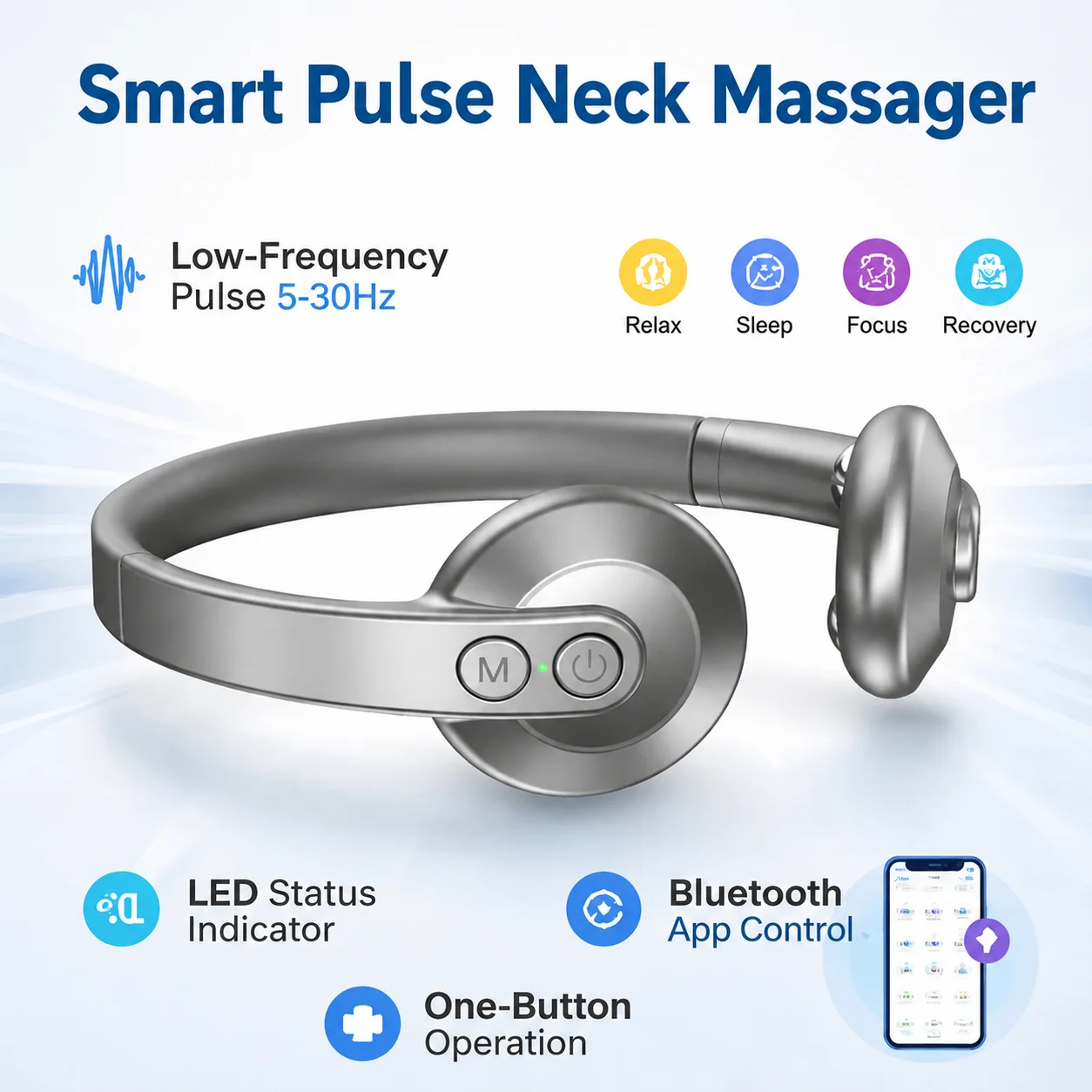 Smart Pulse Neck Massager Low Frequency Pulse  5-30Hz 4 Modes Bluetooth App Control One Button Operation Relaxation Device