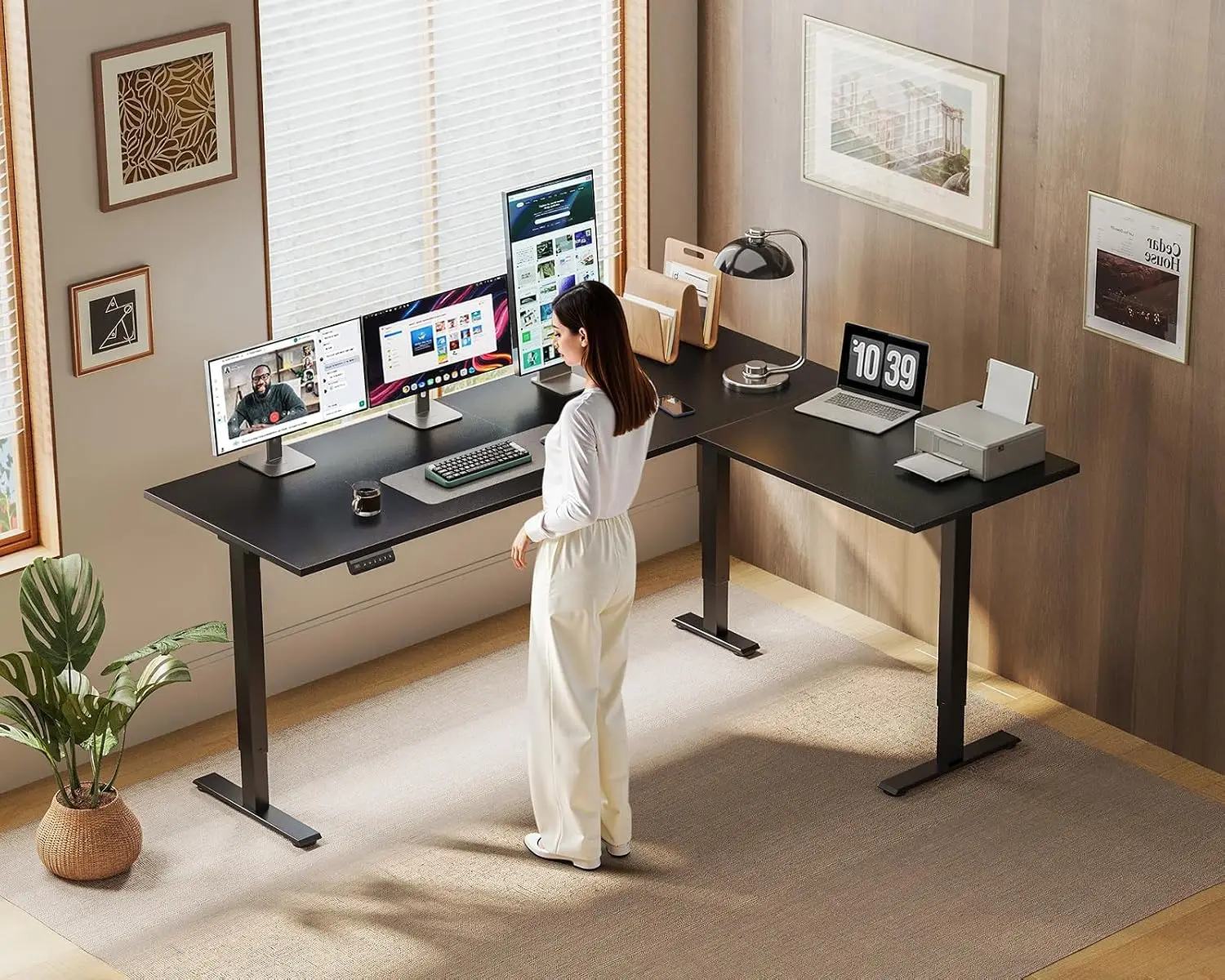 63 Inch Reversible L Shaped Electric Standing Desk, Black | Large Corner Height Adjustable Stand Up Desk, 3 Memory, Customized
