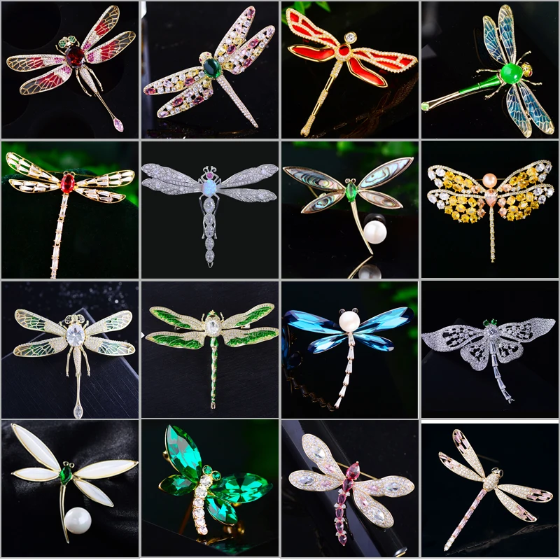 

Autumn New Animal Dragonfly Brooches for Women Luxury Zircon Copper Enamel Pins Coat Broche Creative Accessories Party Gifts