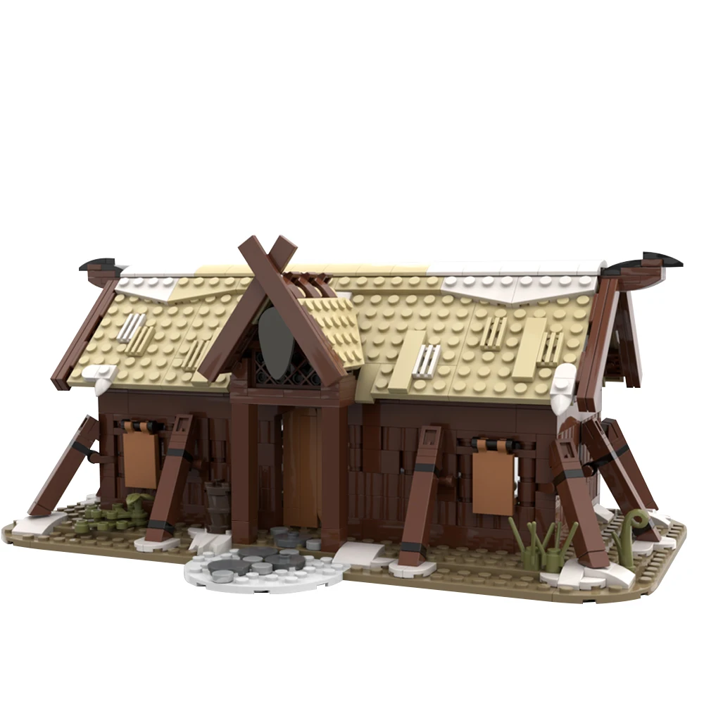 MOC Vikingeds Village Vikings Longship Building Blocks Model Średniowieczne Vikings Houses Bricks DIY Zmontowana zabawka dla dzieci Prezent