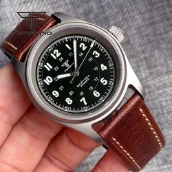 Tandorio Mode 36mm Titan 200m Tauch pilot automatische Armbanduhr für Männer Dame Saphirglas Leder armband grün leuchtend