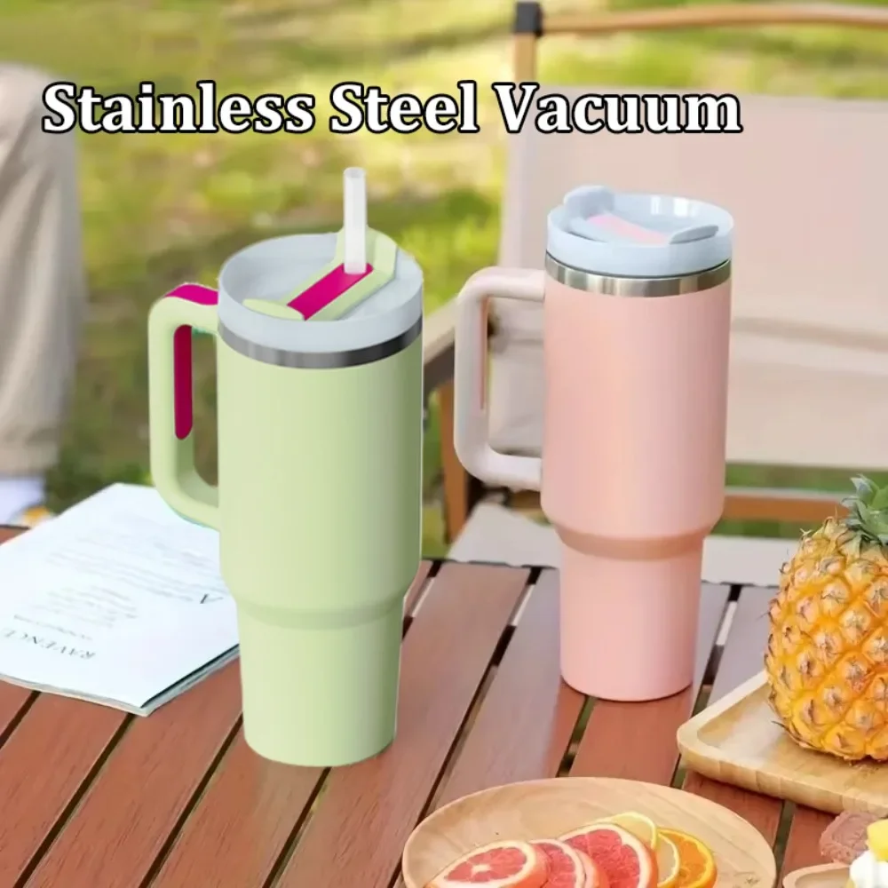 1200ML Stainless Steel Thermos with Straw Portable Large Insulated Tumbler with Handle 8h Insulation Vacuum Flask Water Bottle