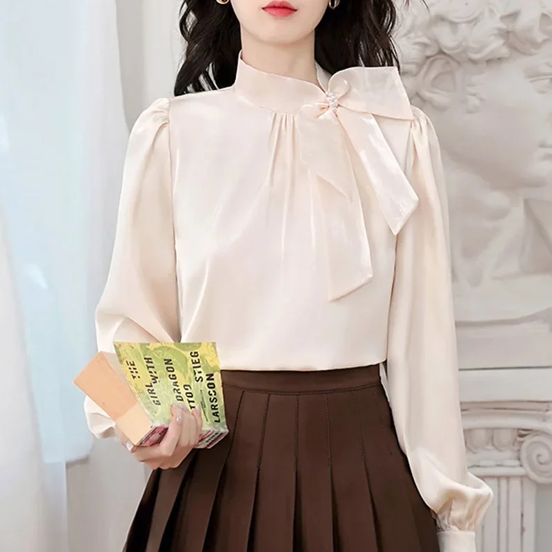 

2025 New Long Sleeve Bow Collar Women Blouse Elegant Office Lady Chiffon Blouse Shirt Women Tops Camisas De Mujer Blusas N361