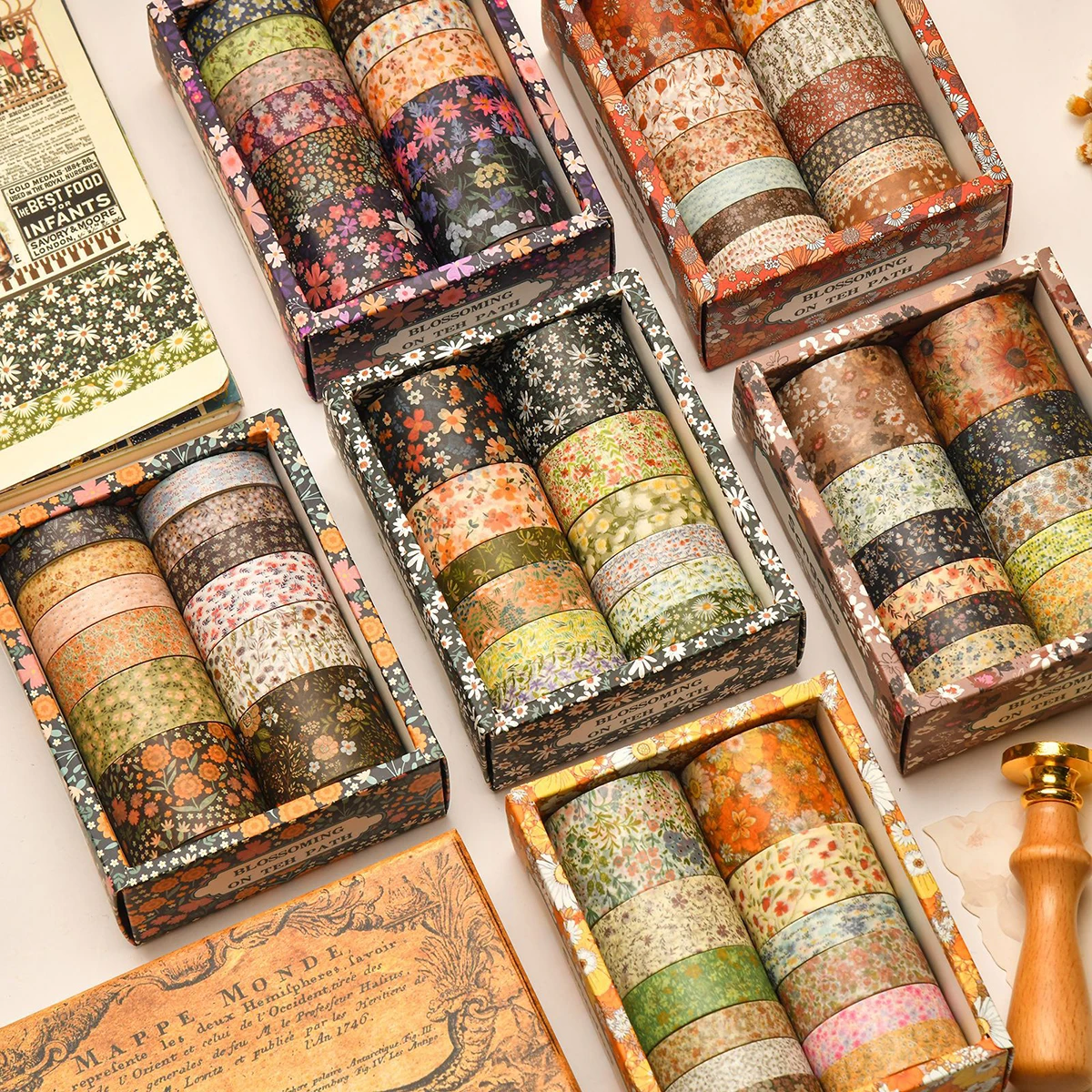 12 Rolls Vintage Floral Washi Tape Set Bullet Journal Diy Art Notebook Scrapbooking Supplies Masking Tape