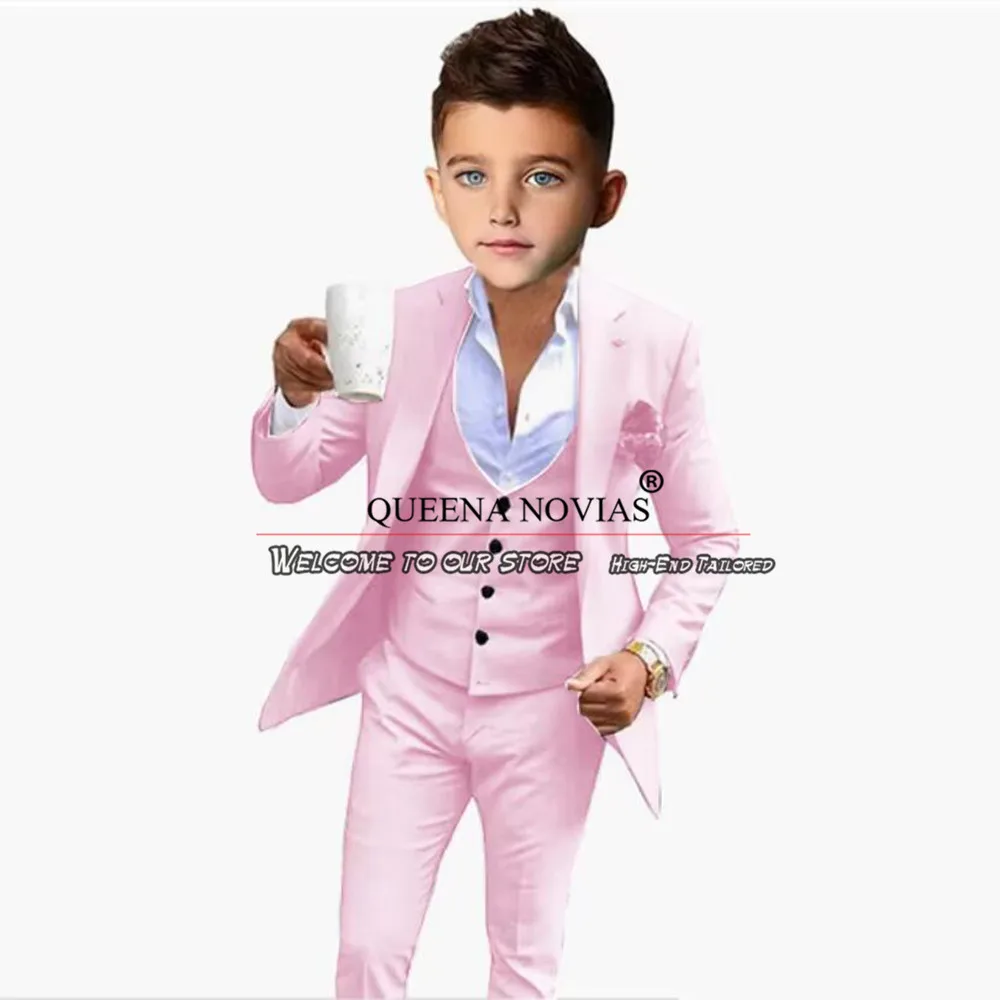 Elegant Boy's Suits For Wedding Single Breasted Jacket Vest Pants 3 Pieces Children Formal Party Tuxedo Bespoke Kids Clothing