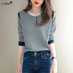 Spring Autumn Thin Office Lady Elegant Fashion T-Shirts Pullovers Casual Round Neck Loose Solid Color Women's Clothing Button