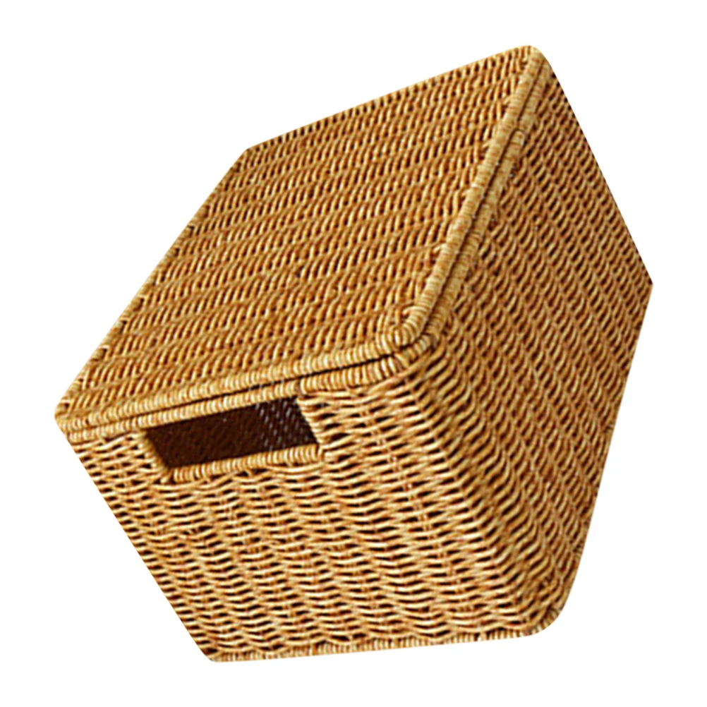 

Imitation Rattan Storage Box Large Capacity PP Material Basket With Lid For Bedroom Living Room Organization Storage