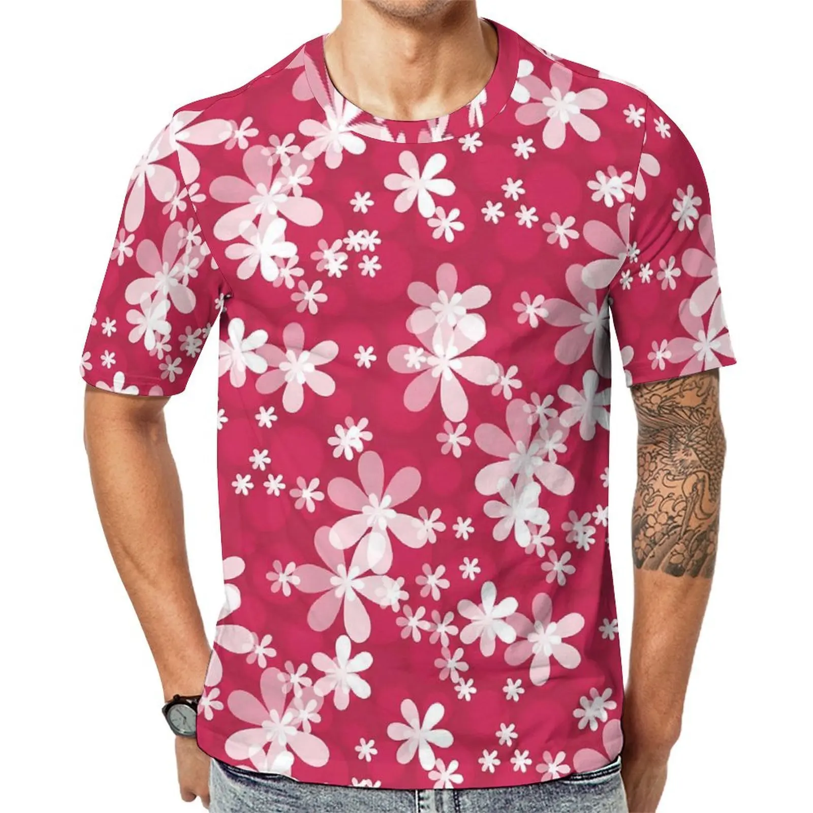 Original T Shirt Retro Flower T-Shirts White Daisies Casual Hip Hop Tees For Men Short-Sleeved Printed Oversized Clothing