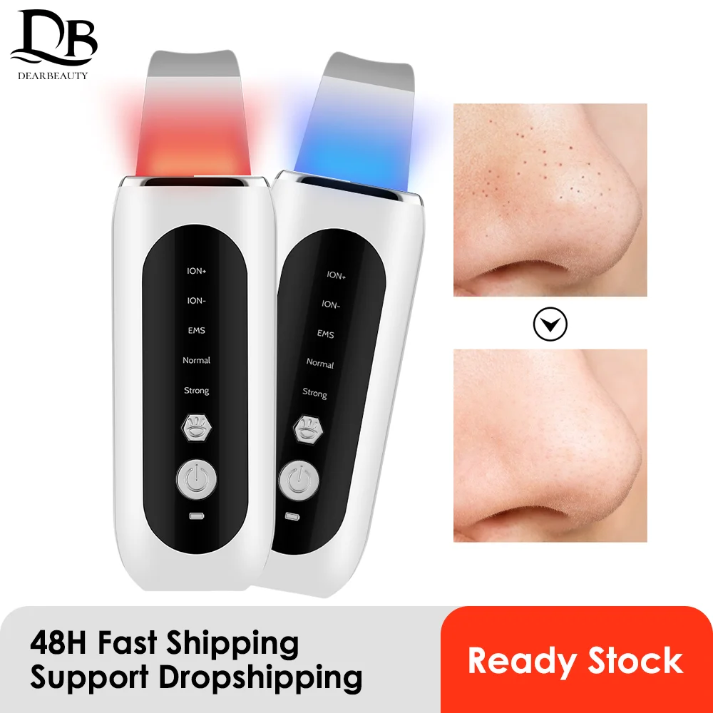 Ultrasonic Skin Scrubber EMS Microcurrent Face Lifting Machine LED Red&Blue Light Blackhead Remover Deep Facial Cleaning Device
