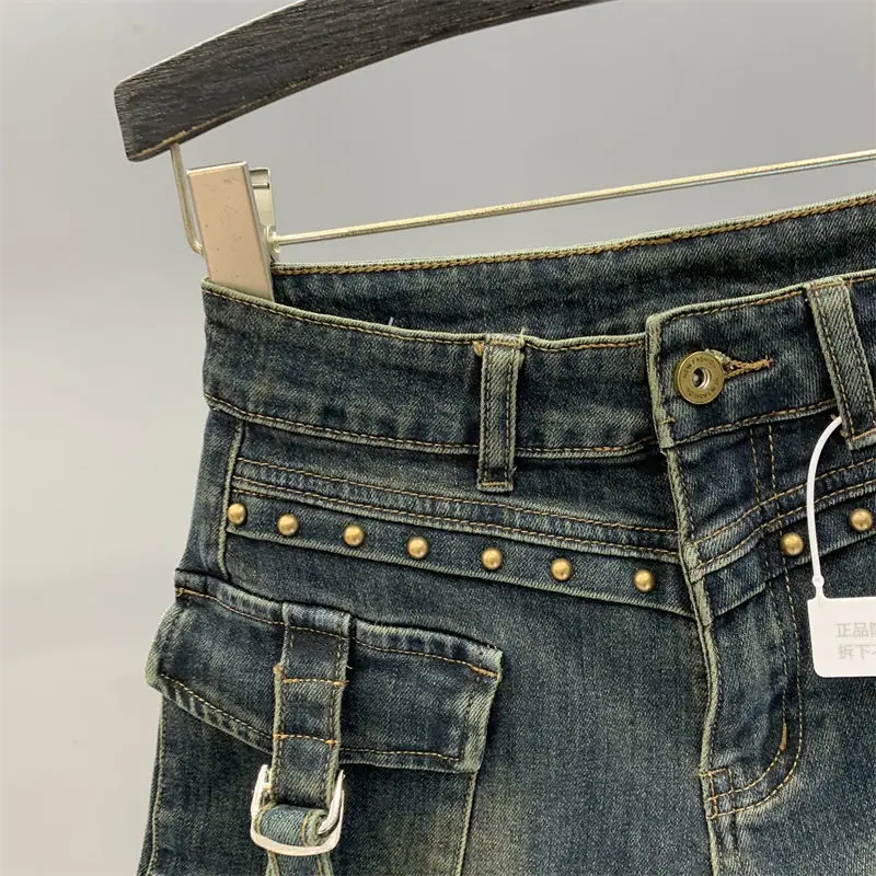 Celana pendek DENIM ใหม่สำหรับผู้หญิง2024กางเกงยีนส์เอวสูงสีดำเผ็ดผู้หญิงเสื้อผ้าวินเทจกางเกงยีนส์ผู้หญิง