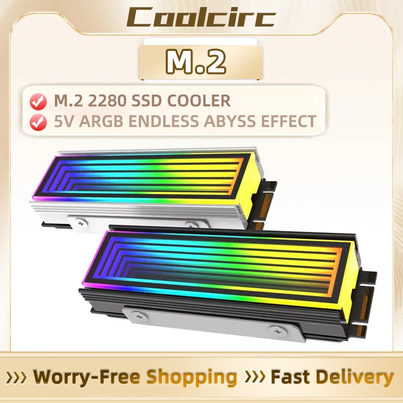 COOLCIRC 5V 3Pin ARGB Aura Sync M.2 2280 NVMe SSD Heatsink Cooler with Aluminum Radiator & RGB Effects for PC Solid State Drive