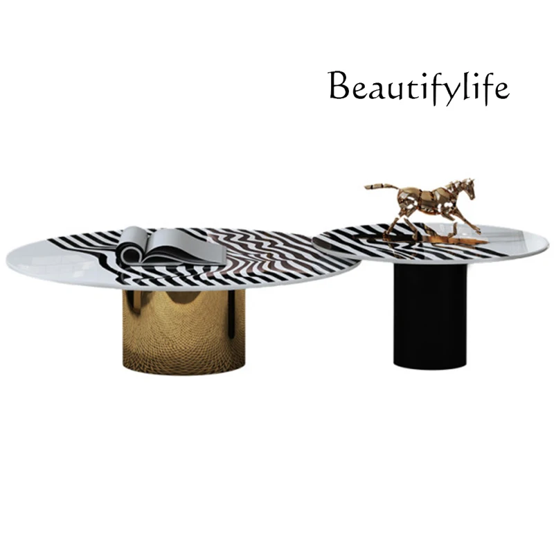 

Nordic Mild Luxury Marble Coffee Table Modern Minimalist round Small Apartment Living Room Tea Table Combination