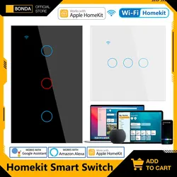 Apple Homekit Smart Switch No Neutral EU/US WIFI Touch Sensor Light Switch Wall Smart Home 1/2 /3 Gang Siri Voice Control 2022