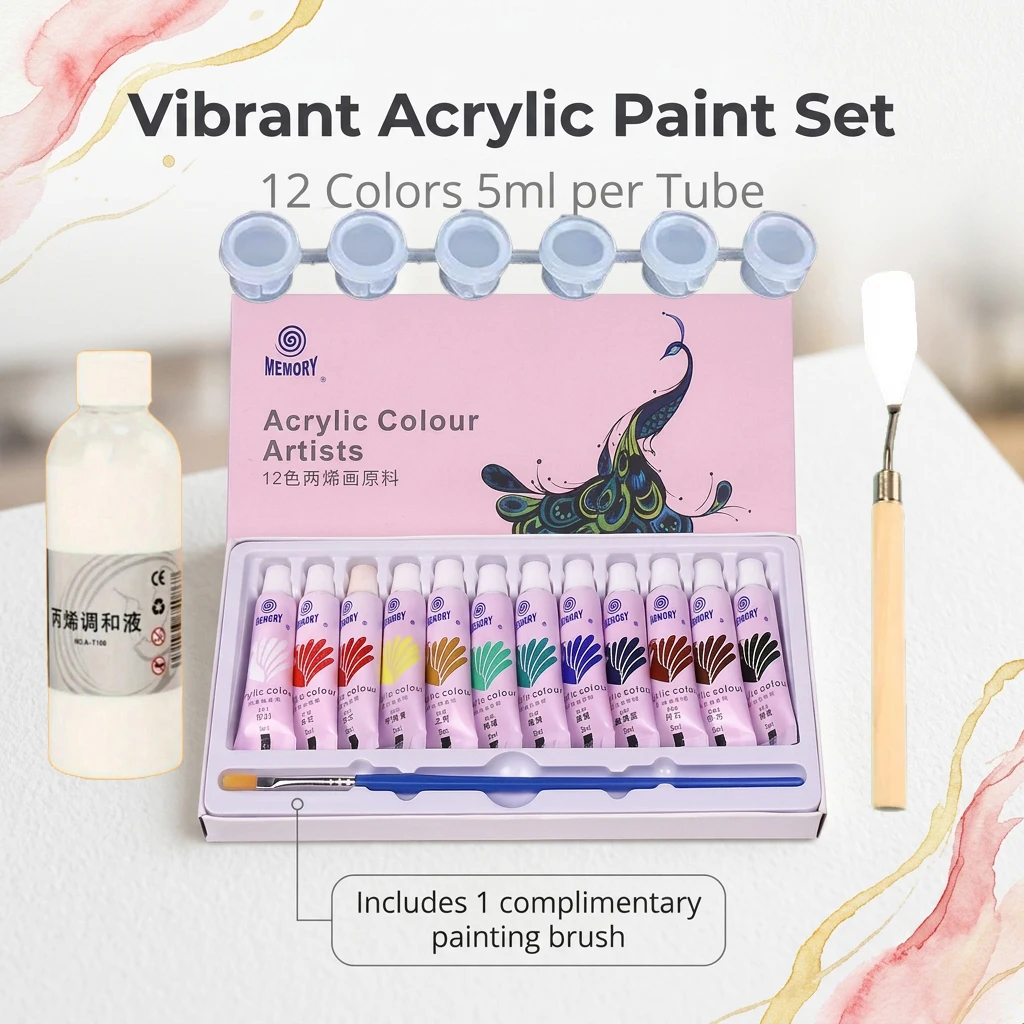 Acrylic Painting Kit for Students 12/24 Colors 5ml Pigment Set with Scraper 100ml Blending Liquid And Plastic Storage Box