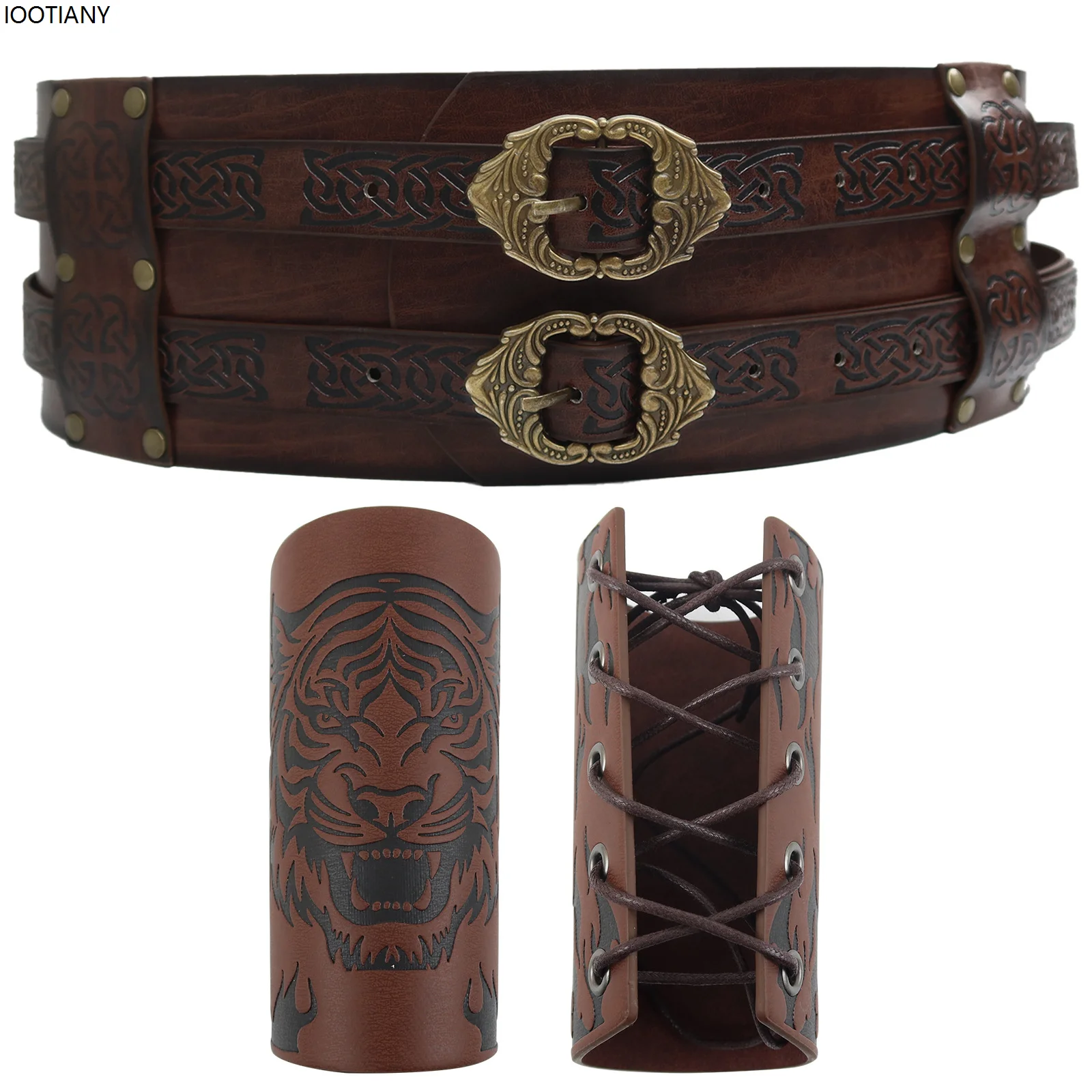 

Adult Steampunk Medieval Retro Cosplay Accessories Unisex Viking Knight Pu Leather Belt Wristband Renaissance Stage Props New