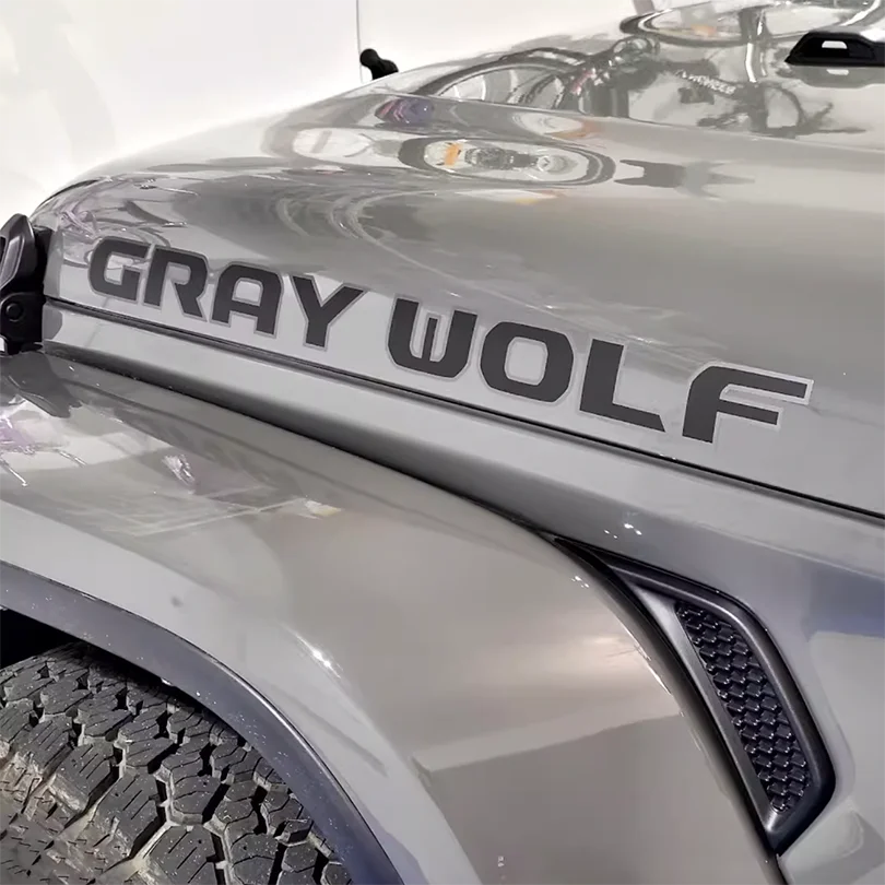 Custom Gray Wolf Hood Sticker Engine Side Graphic  Stickers Vinyl Blackout Decal Wrap for Jeep Wrangler JL JK Rubicon Gladiator