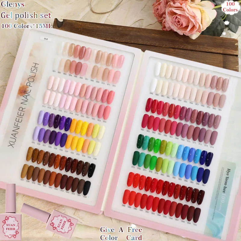 Glenys 100 color nail polish gel net red popular solid color immersion gel color matching card factory direct sales varnish set