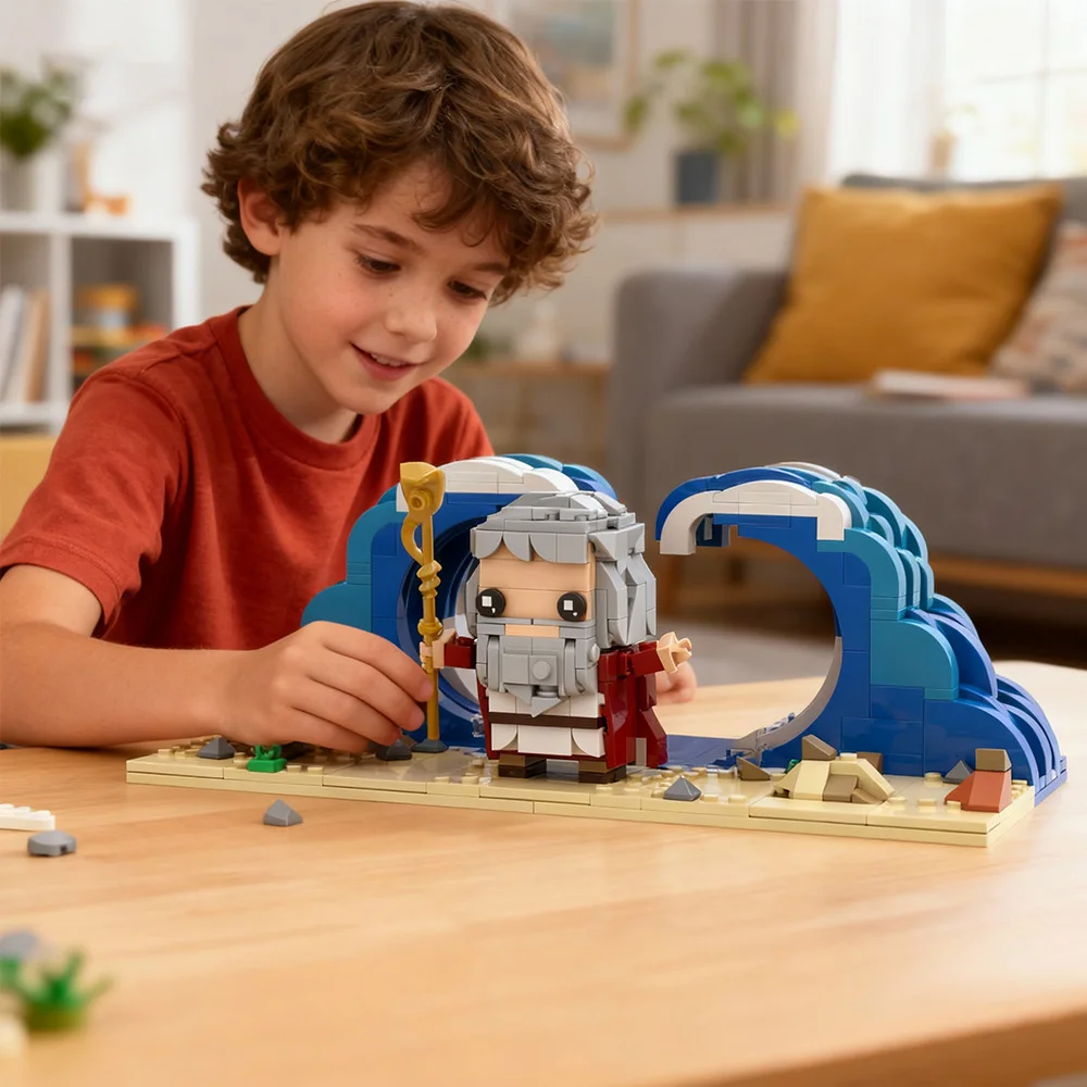 

MOC Моисе, проборные красные морские кирпичи, Библия, мифологические моисы, фигурка, строительные блоки, модель, сборные игрушки, подарки на день рождения для детей своими руками