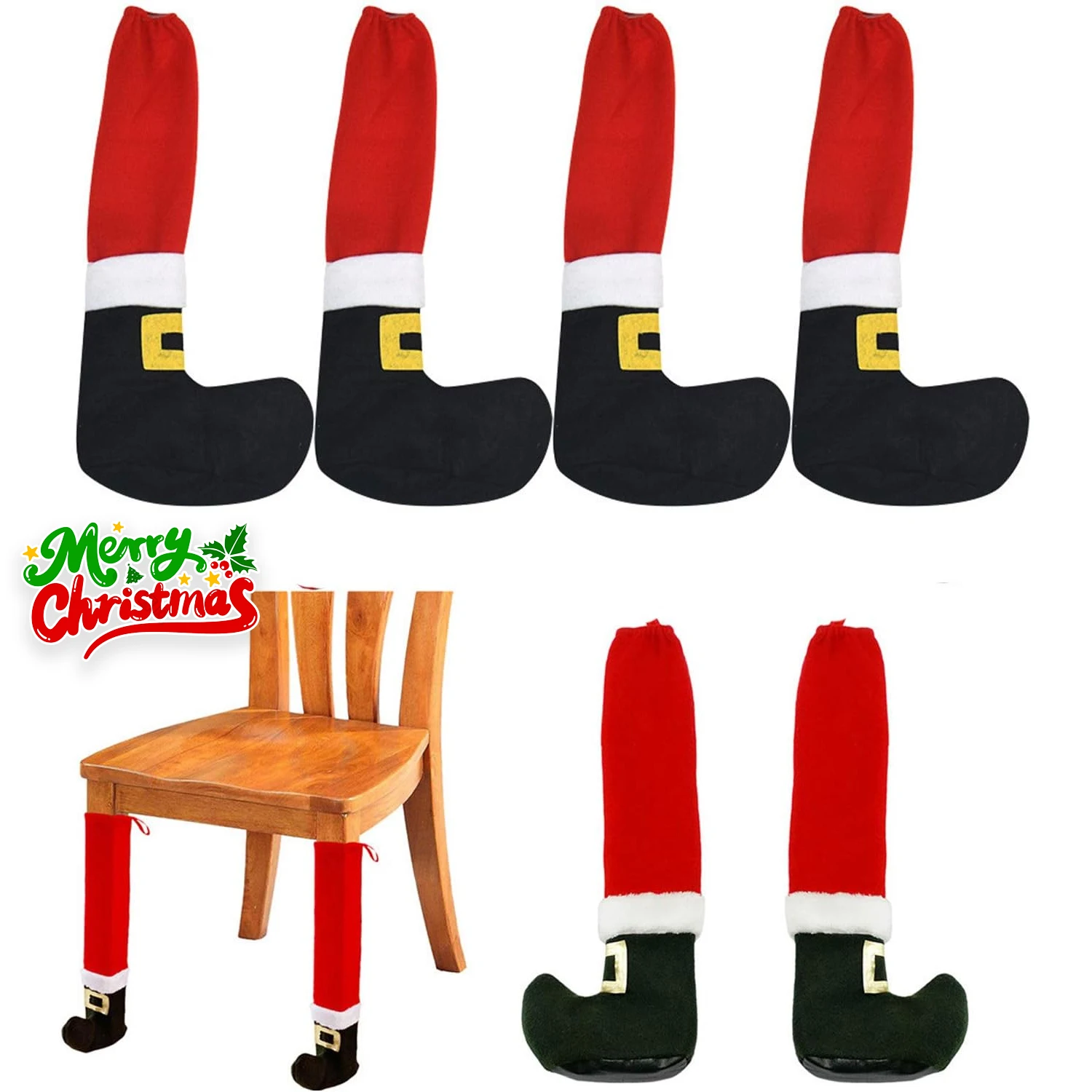 Festive Santa Boot Chair Leg Covers Cute Christmas Chair Sock Decor Protective Holiday Chair Leg Warmers for Home Party Table