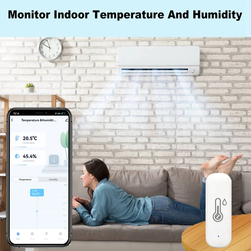 White Temperature Humidity Sensor Indoor Hygrometer APP Remote Real-Time Monitoring Works With Alexa Google
