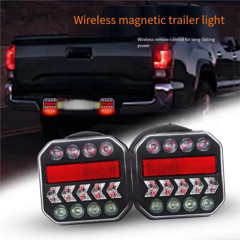 Wireless Solar Trailer Lights DC12V-24V Waterproof Magnetic LED Trailer Tail Light Reverse Lights Signal Indicator EU Plug-L94A