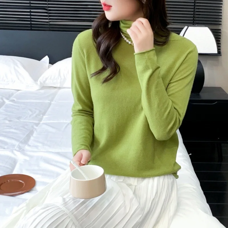 سترة قاعدة أنيقة من صوف الأغنام 100% من Birdtree، سترة نسائية للخريف بياقة عالية وأكمام طويلة للتنقل T58124JF