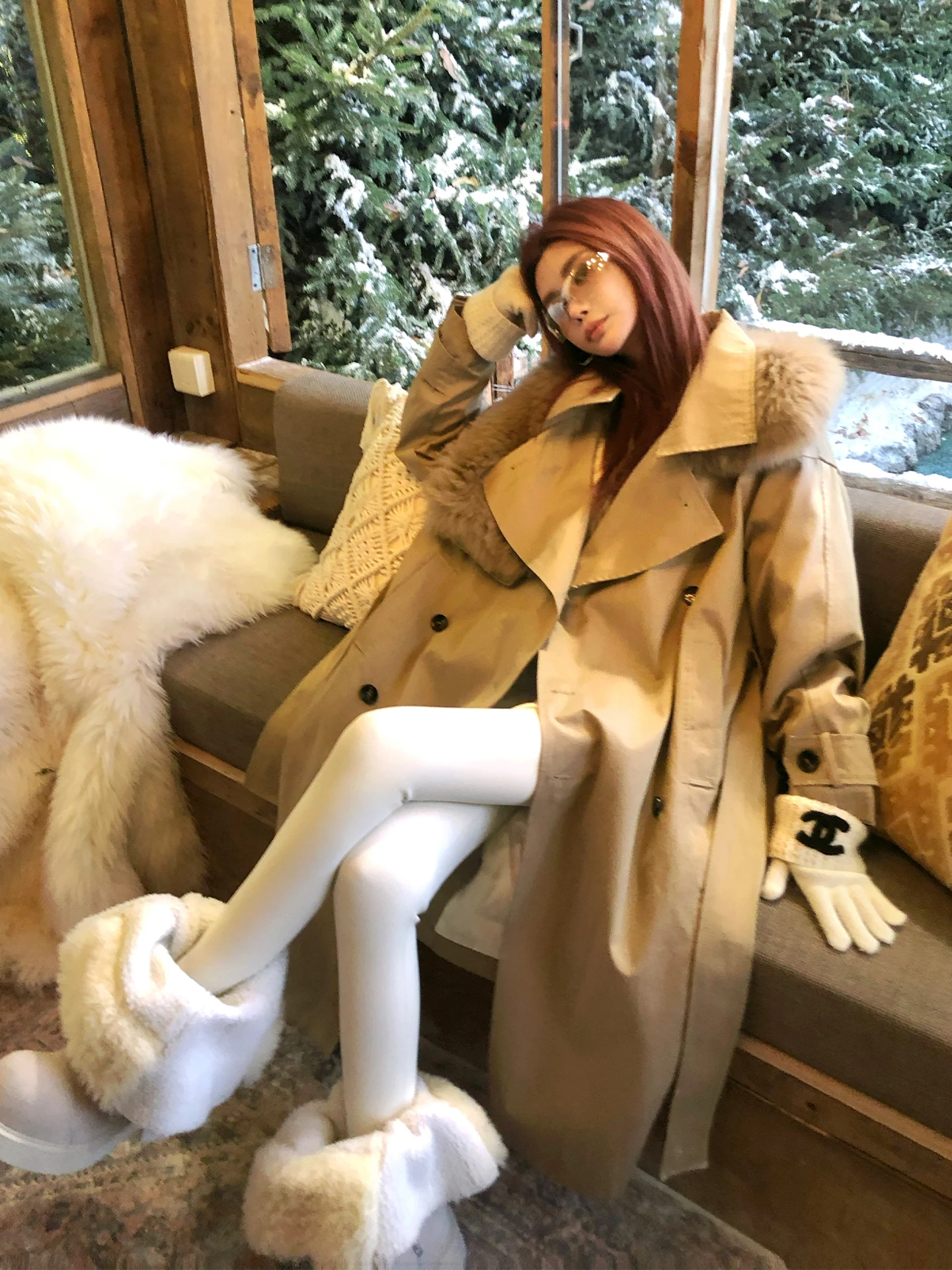 

Ele Fur Collar down Jaet Women's Autumn Winter Long Coat with Belt White Goose down Warm Sli mat Sle