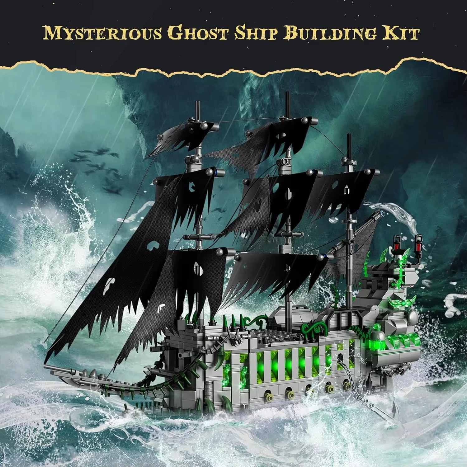 

Flying Dutchman Pirate Ship Building Blocks | 1500+Particle Ghost Ship Model with Rotating Battery&Sailing Ship