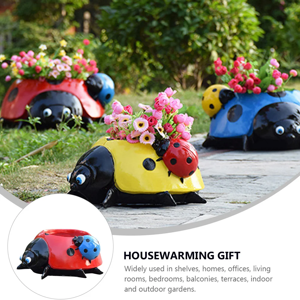 

1Pcs Decorative Flower Pot Ladybug Shaped Garden Planter for Balcony Terrace Living Room Bedroom Green Plant Arrangement Pot