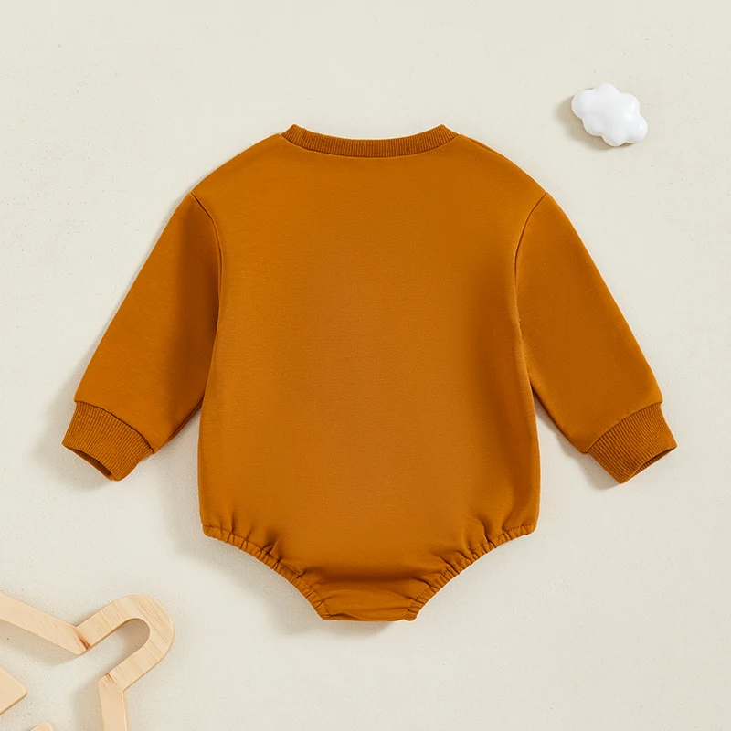 Baby Thanksgiving Sweatshirt Romper Letter Embroidery Round Neck Long Sleeve Bubble Bodysuits Fall Jumpsuit Costume