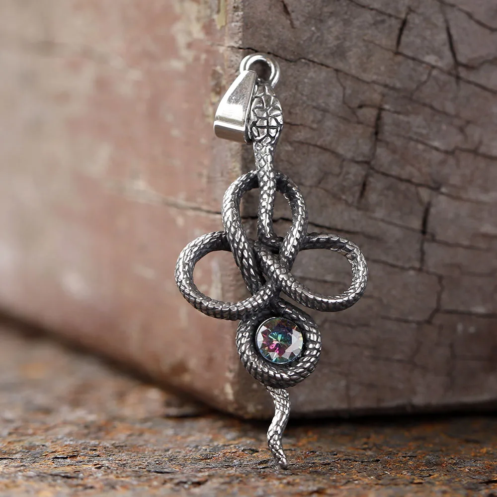 Gothic Snake With multicolour Zircon Pendant Punk Stainless Steel Animal Necklace for Men Women Personality Amulet Jewelry Gift