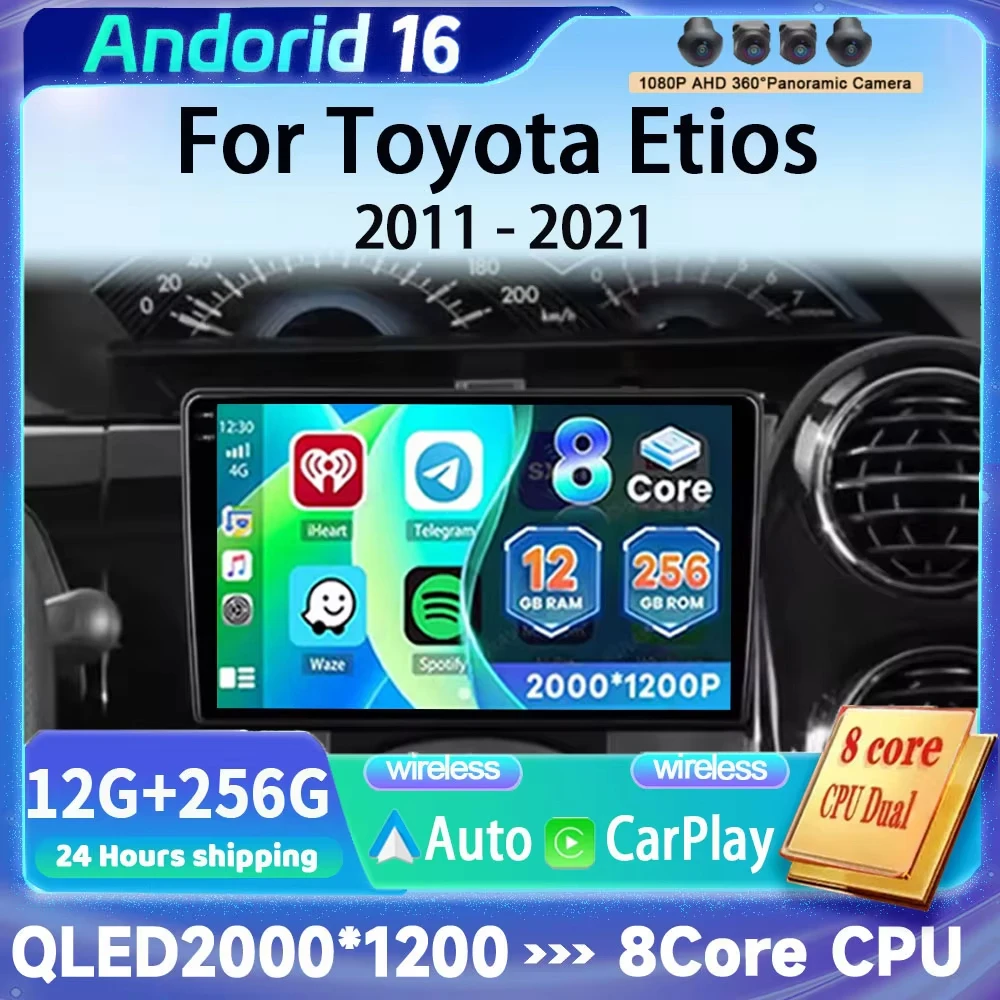 Car Radio Android 16 Carplay Auto For Toyota Etios 2011 2012 2013 - 2021 GPS Navigation 2Din Player DSP Video DVD Stereo WIFI+4G
