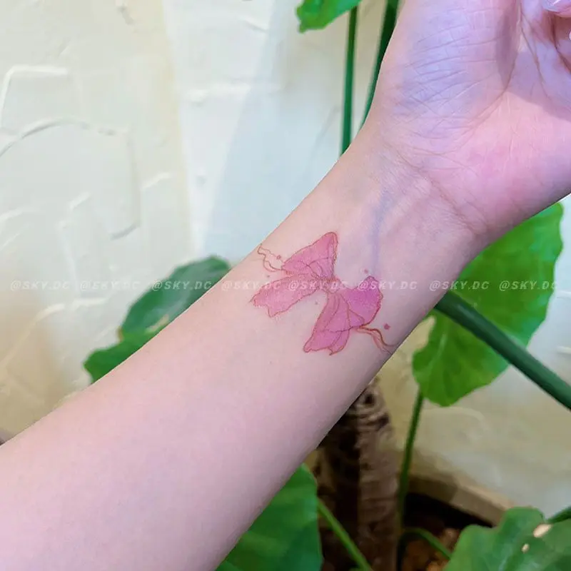 

Pink Bowknot Temporary Tattoo Sticker for Women Art Fake Tattoo Cartoon Y2K Wrist Stickers Cute Waterproof Tatuajes Temporales