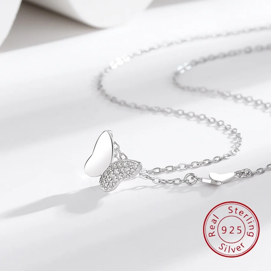 

European and American Bestseller S925 Sterling Silver Necklace with Butterfly Pendant Choker-Length Necklace Elegant Silver Jewe