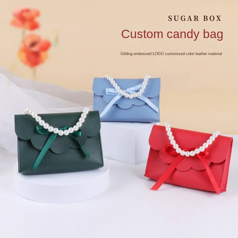 Custom Printed LOGO Quality Pearl Portable Leather Mini Gift Bag Baby Shower Chocolate Boxes Wedding Favour Packaging box