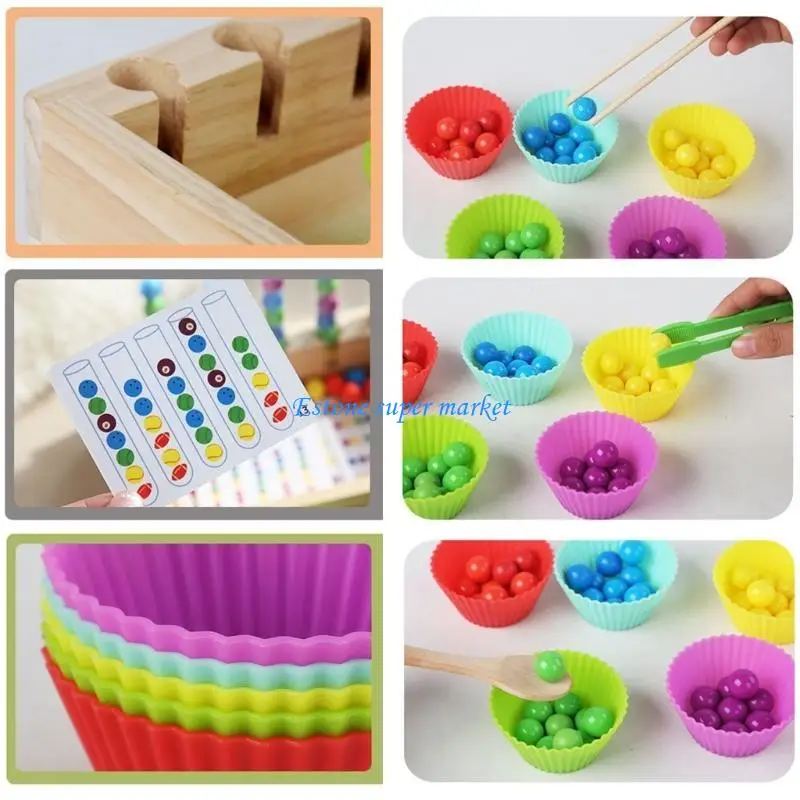 090B Clip Beads Game Color Sorting Toy Bead Counting Matching Math Learning